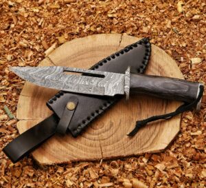 hk handmade 13″hunting bowie knife,forged damascus bushcraft knife,knives for men with gray pakkawood handle & leather sheath,damascus knife best for outdoor & indoor camping,survival,skinning