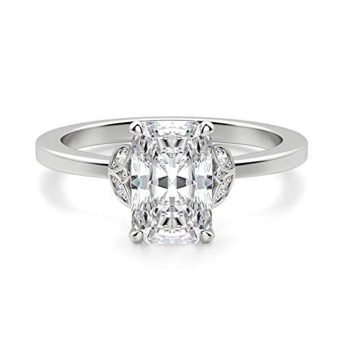 Moissanite Radiant Cut 1.55 Carat White Excellent VVS Moissanite Diamond in 14K Solid Gold solitaire Engagement Wedding Ring For Bridal Statement Ring (Sterling Silver, 4)