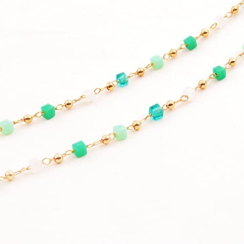 FUTIMELY Bohemia Green Beaded Beads Choker Necklace for Women,Simple Fresh Green Beaded Square Round Bead Choker Necklace Fashion Jewelry (Gold)