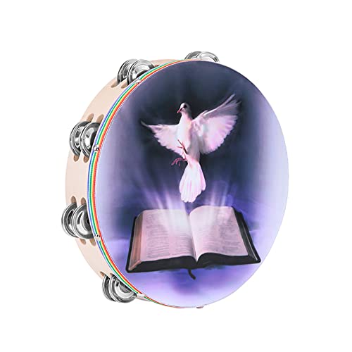 GuangTao king Tambourine 10 inch peace Dove Bible Double Row Handbell Clap Drum Tambourine for Pray Church Party Musical Instrument Zebra Sounds