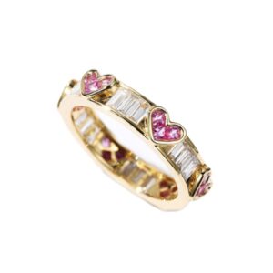 HUKQBUNX 18K Gold Peach Heart Wreath Ring Amethyst CZ Square Crystal Zircon Diamond Ring Women's Precious Fashion Wedding Engagement Couple Ring Size 6-10 (Size 7)