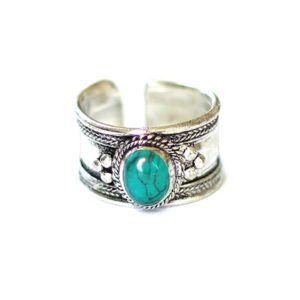 Boho Blue Stabilized-Turquoise Adjustable Cuff Ring | Stainless Steel Statement Jewelry from Nepal