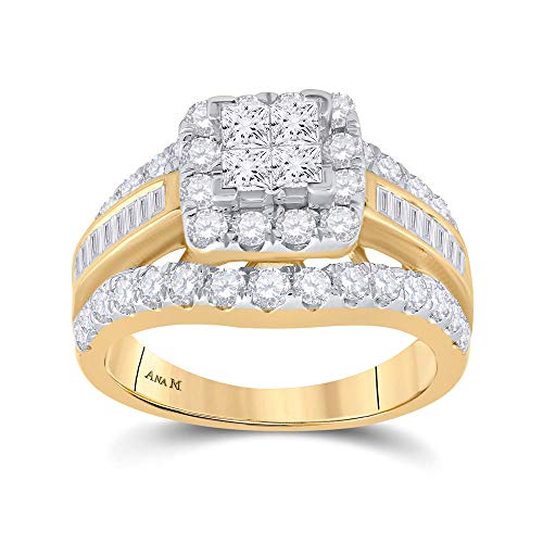 14kt Yellow Gold Princess Diamond Cluster Bridal Wedding Engagement Ring 2 Cttw