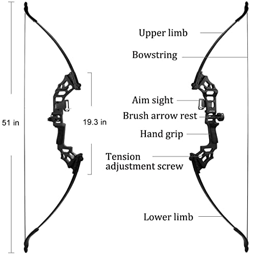 Monsour Archery 51" Takedown Recurve Bow and Arrows Set for Adults Right Hand Longbow Kit Metal Riser for Beginner Shooting Practice (Black 40lb)