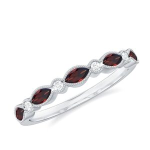 Natural Garnet Diamond Half Eternity Ring for Women, Aaa Quality, Wedding Anniversary Eternity Ring - With Jewelry Box, 14K White Gold, Size:US 6.00