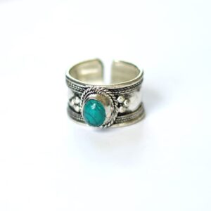 Boho Blue Stabilized-Turquoise Adjustable Cuff Ring | Stainless Steel Statement Jewelry from Nepal