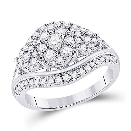 10kt White Gold Round Diamond Cluster Bridal Wedding Engagement Ring 1 Cttw