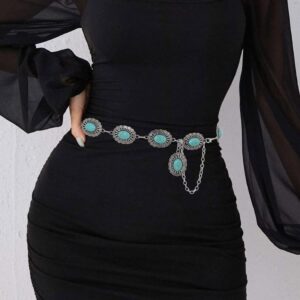 Navoky Turquoise Belly Body Chains Retro Silver Waist Chain Western Chain Belt Concho Belts Boho Body Accessories Jewelry for Women(S)