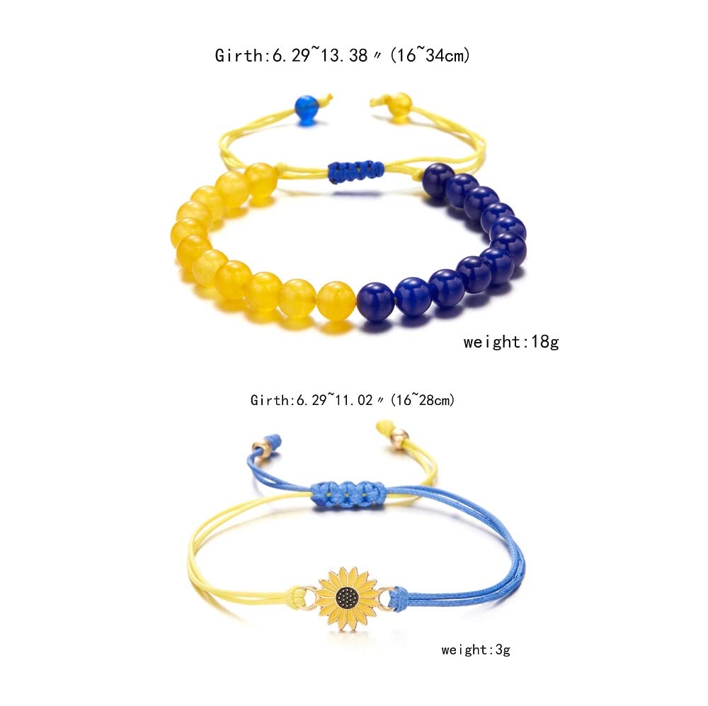 Pingyongchang Ukraine Flag Bracelet with Natural Crystal Bracelet Adjustable Bangles Set Ukrainian Yellow Blue Bracelet Hand Braided Bracelet for Men Women Unisex-2pcs