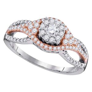 10kt two-tone gold round diamond cluster bridal wedding engagement ring 1/2 cttw