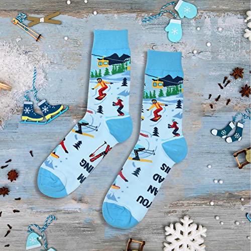 Funny Ski Socks for Women Men, Novelty Skiing Gifts Christmas Gifts Birthday Gifts for Skiers Medium