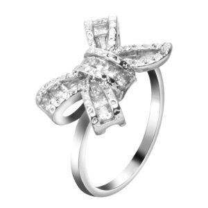 Bow-Knot Style Square Diamond Ring Micro-Inlaid Women's Beautiful Luxury Temperament Engagement Wedding Ring (White, 5)