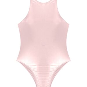 Linjinx Shiny Glossy Sleeveless Gymnastics Leotards for Women Adults Girls Ballet Dancwear Bodysuit Pink X-Large