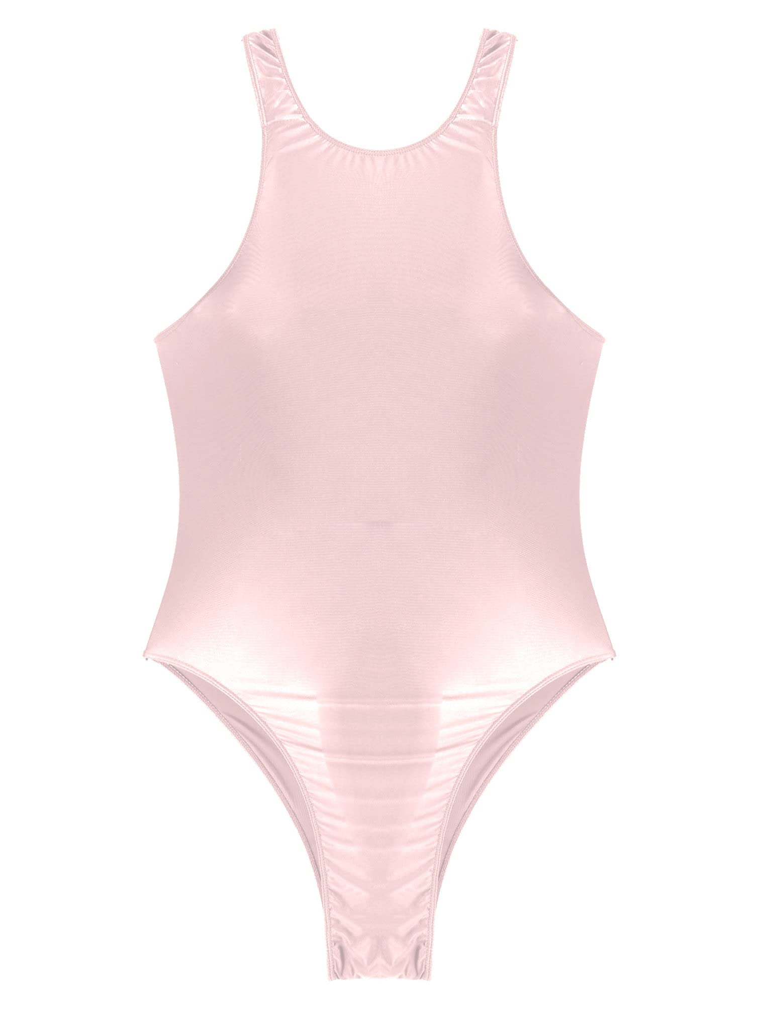 Linjinx Shiny Glossy Sleeveless Gymnastics Leotards for Women Adults Girls Ballet Dancwear Bodysuit Pink X-Large