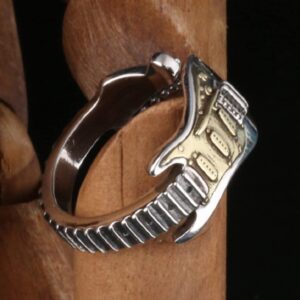 HUKQBUNX 925 Sterling Silver Men's Fashion Opening Electric Guitar Music Personality Hip hop Rock Style Domineering Ring