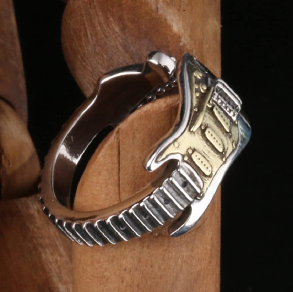 HUKQBUNX 925 Sterling Silver Men's Fashion Opening Electric Guitar Music Personality Hip hop Rock Style Domineering Ring