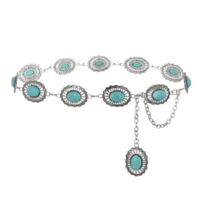 Navoky Turquoise Belly Body Chains Retro Silver Waist Chain Western Chain Belt Concho Belts Boho Body Accessories Jewelry for Women(S)