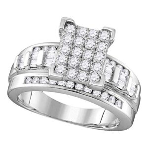 sterling silver round diamond rectangle cluster bridal wedding engagement ring 3/4 cttw