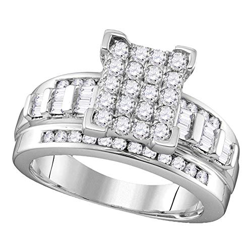 Sterling Silver Round Diamond Rectangle Cluster Bridal Wedding Engagement Ring 3/4 Cttw