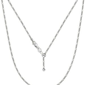 Savlano 925 Sterling Silver Italian Solid 1.6MM Figaro Adjustable Bolo 14-24 Inch Chain Necklace For Women - Made in Italy Comes With a Gift Box (White)