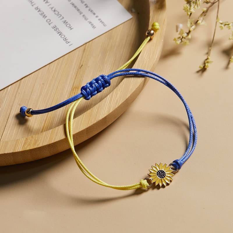 Pingyongchang Ukraine Flag Bracelet with Natural Crystal Bracelet Adjustable Bangles Set Ukrainian Yellow Blue Bracelet Hand Braided Bracelet for Men Women Unisex-2pcs