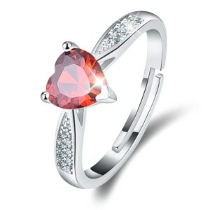 dazzle touch 925 sterling silver 1.50 ct red ruby & simulated solitaire with accents heart engagement ring (6.5)