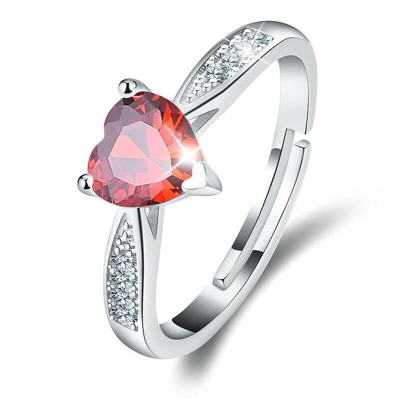 Dazzle Touch 925 Sterling Silver 1.50 CT Red Ruby & Simulated Solitaire With Accents Heart Engagement Ring (6.5)