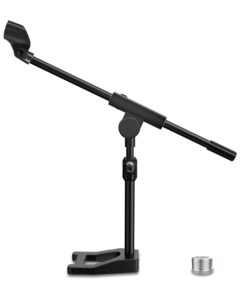 mictop desktop microphone stand, adjustable mic stand with boom arm, mic clip holder and 3/8" to 5/8" screw adapter for dynamic microphone and blue snowball, blue yeti, kick drums, guitar amps