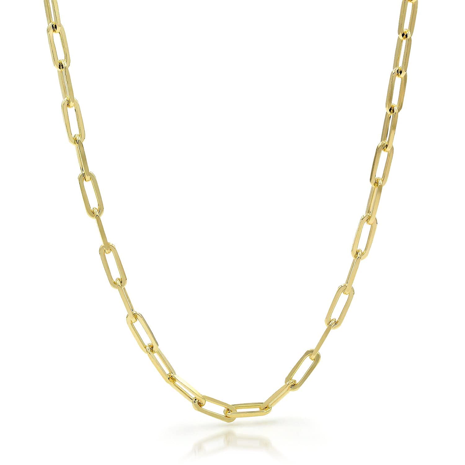 Nuragold 10k Yellow Gold 4mm Paperclip Elongated Rolo Cable Link Chain Pendant Necklace, Womens Jewelry Lobster Clasp 16" 18" 20" 22" 24"