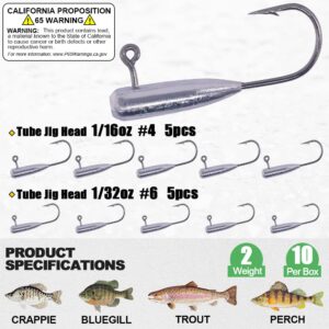 Tube Bait Crappie Lures Tube Jigs Heads Panfish Kit Crappie Bait Fishing Lure Gear Small Soft Plastic Worm Baits for Freshwater Pan Fish Trout Tackle Set Bluegill 130 Piece Kits 120 Bodies 10 Jigheads