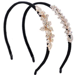 nodg 2 pack women's rhinestone headbands - fashion jeweled hairpieces, non-slip embellished hair wraps, hoops, and hair decorations