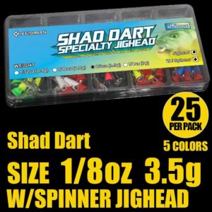 Shad-Darts-Fishing-Lures-Shad-Jig-Head 1/16oz 1/8oz 1/4oz 1" W/Bucktail 25 Pack (1/8 oz (3.5g) JIG HEAD W/SPINNER -25 Pack)