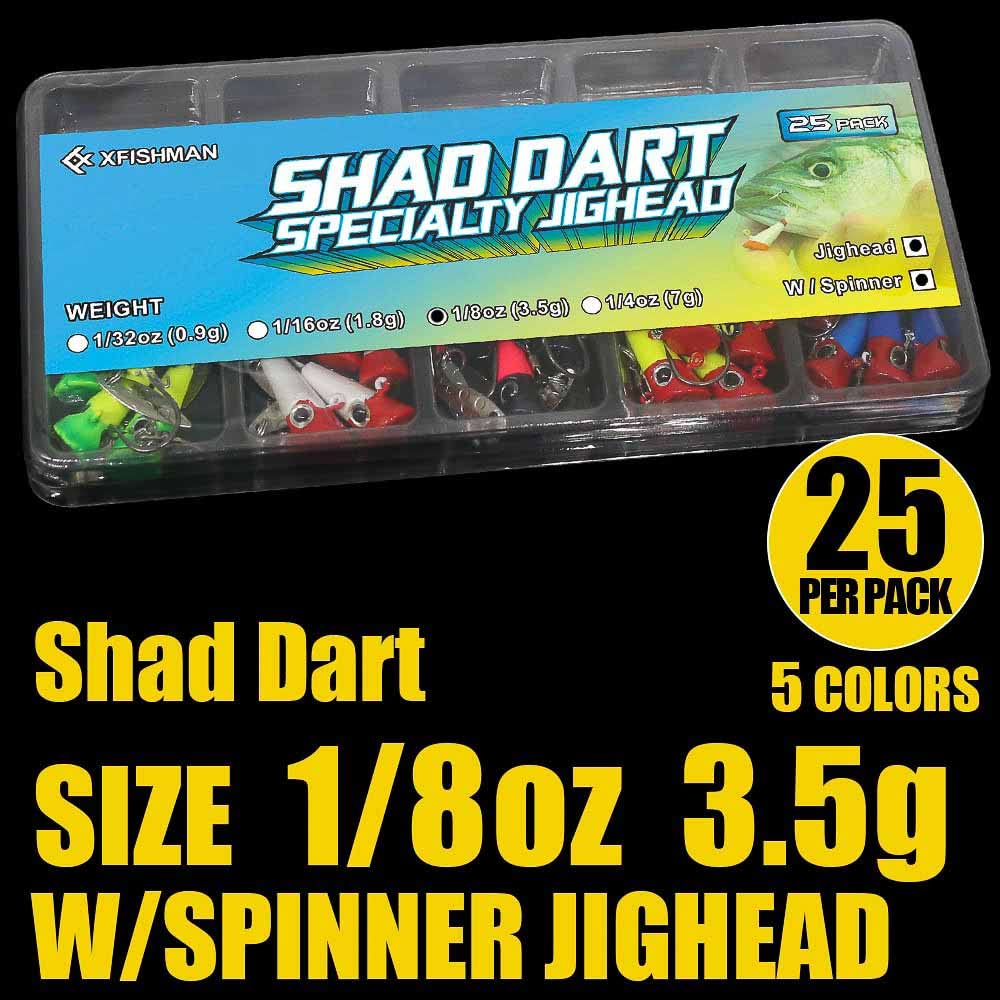 Shad-Darts-Fishing-Lures-Shad-Jig-Head 1/16oz 1/8oz 1/4oz 1" W/Bucktail 25 Pack (1/8 oz (3.5g) JIG HEAD W/SPINNER -25 Pack)