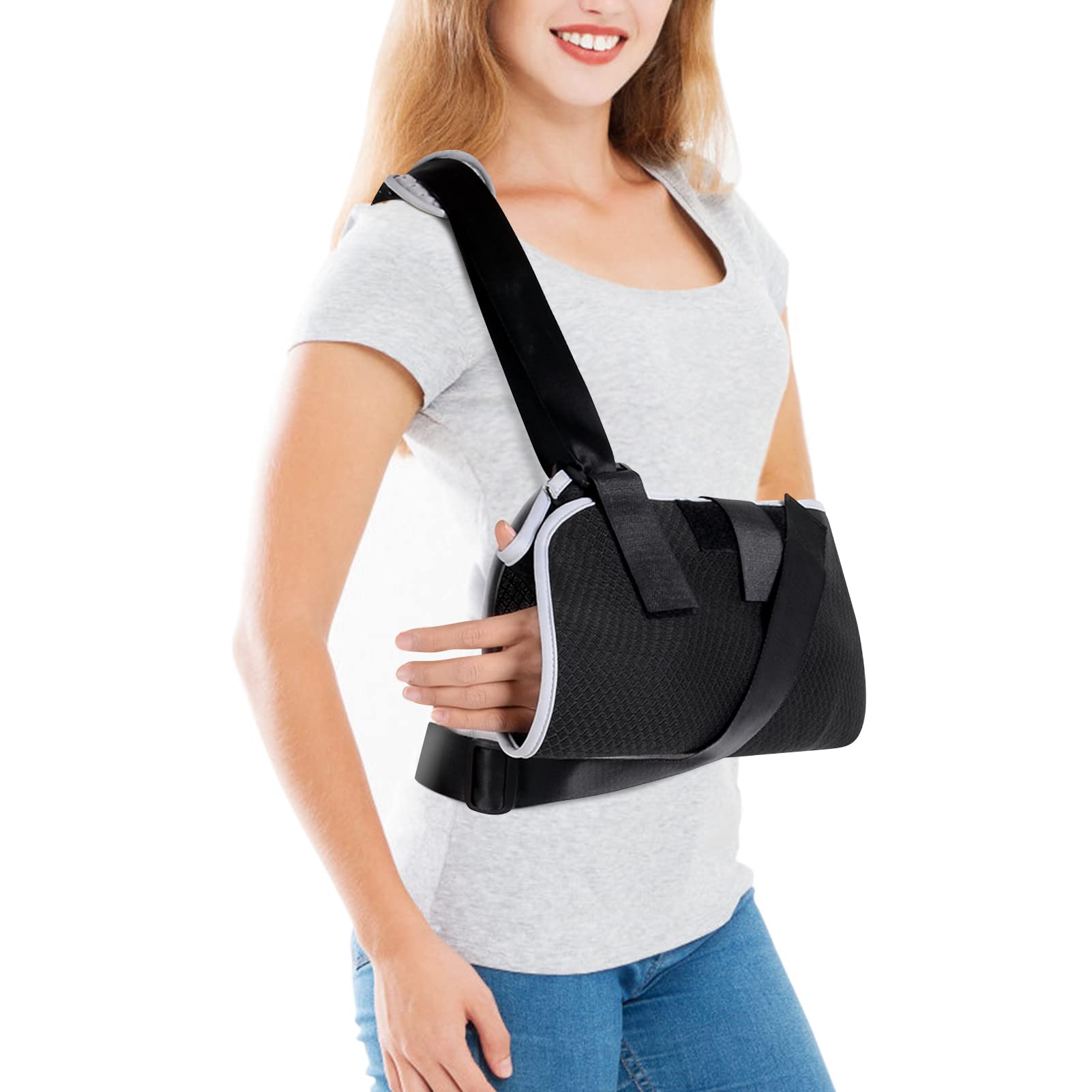 Arm Sling Shoulder Immobilizer with Back Belt, Breathable Lightweight Shoulder Sling Airflow Mesh Fabric Rotator Cuff Sling, Broken Arm Bandage for Shoulder Arm Injury Recovery