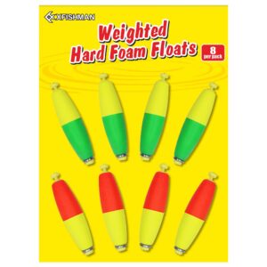 xfishman weighted-bobbers-for-fishing-floats-bouy slip bobber fishing corks kit crappie bluegills panfish catfish hand made foam float 1 inch 2 in 8-12 pack