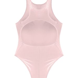 Linjinx Shiny Glossy Sleeveless Gymnastics Leotards for Women Adults Girls Ballet Dancwear Bodysuit Pink X-Large