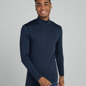 LAPASA Mens Thermal Underwear Top Fleece Lined Mock Neck Long Sleeve Shirt Base Layer Undershirt Midweight Thermoflux 200 Warm Cold Weather M123 Large Navy Blue