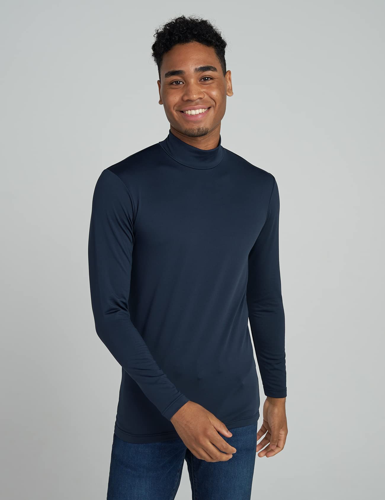 LAPASA Mens Thermal Underwear Top Fleece Lined Mock Neck Long Sleeve Shirt Base Layer Undershirt Midweight Thermoflux 200 Warm Cold Weather M123 Large Navy Blue