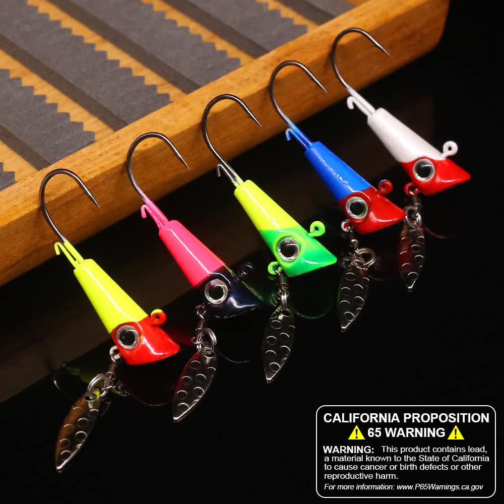 Shad-Darts-Fishing-Lures-Shad-Jig-Head 1/16oz 1/8oz 1/4oz 1" W/Bucktail 25 Pack (1/8 oz (3.5g) JIG HEAD W/SPINNER -25 Pack)