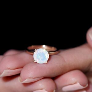 Natural Ethiopian Opal Engagement Ring, AAA Quality, Rainbow Opal 8mm Round Shape Engagement Ring - With Jewelry Box, 14K Rose Gold, Size:US 8.50