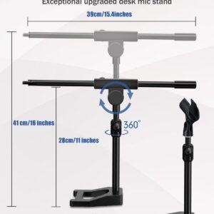 Mictop Desktop Microphone Stand, Adjustable Mic Stand with Boom Arm, Mic Clip Holder and 3/8" to 5/8" Screw Adapter for Dynamic Microphone and Blue Snowball, Blue Yeti, Kick Drums, Guitar Amps