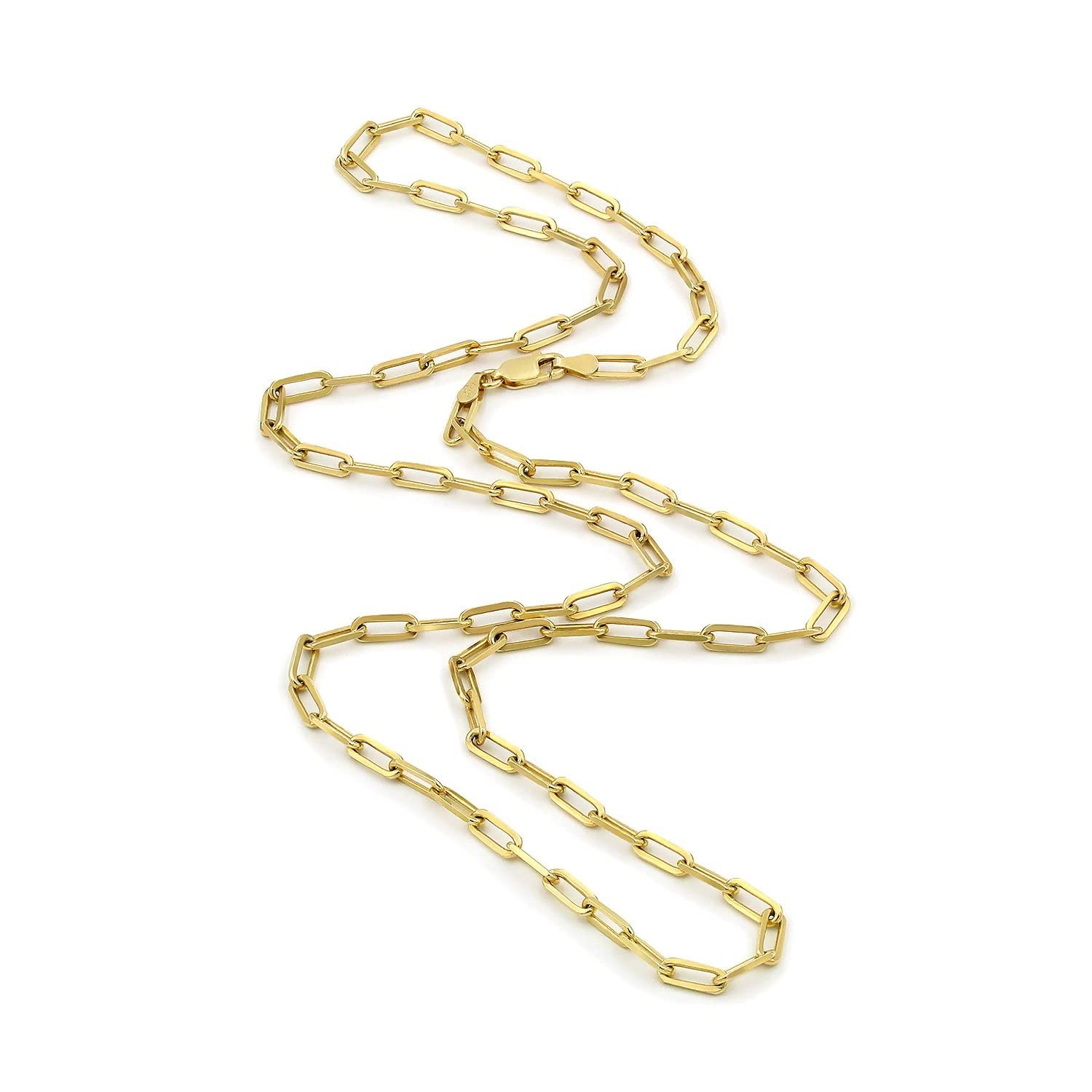 Nuragold 10k Yellow Gold 3mm Paperclip Elongated Rolo Cable Link Chain Pendant Necklace, Womens Jewelry Lobster Clasp 16" 18" 20" 22" 24"