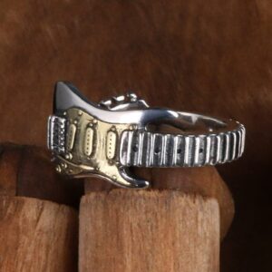 HUKQBUNX 925 Sterling Silver Men's Fashion Opening Electric Guitar Music Personality Hip hop Rock Style Domineering Ring