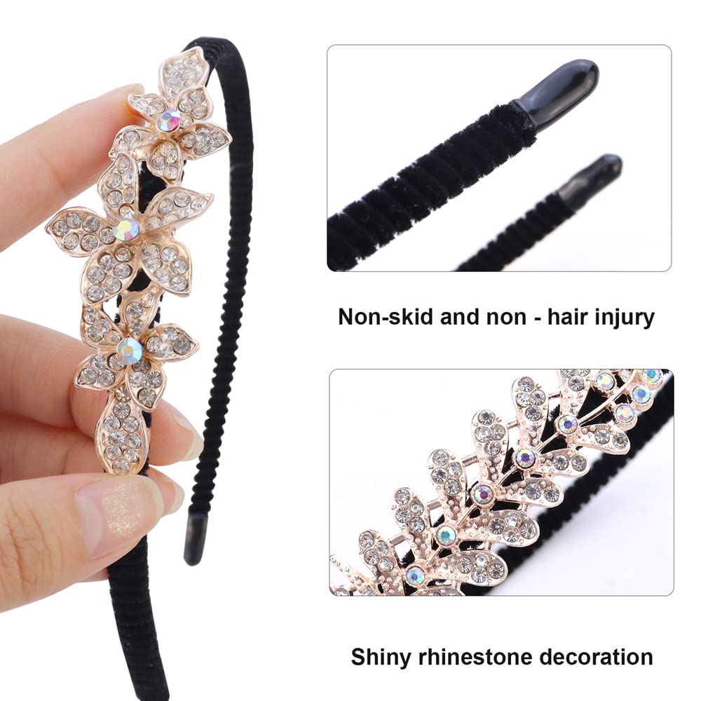 NODG 2 Pack Women's Rhinestone Headbands - Fashion Jeweled Hairpieces, Non-Slip Embellished Hair Wraps, Hoops, and Hair Decorations