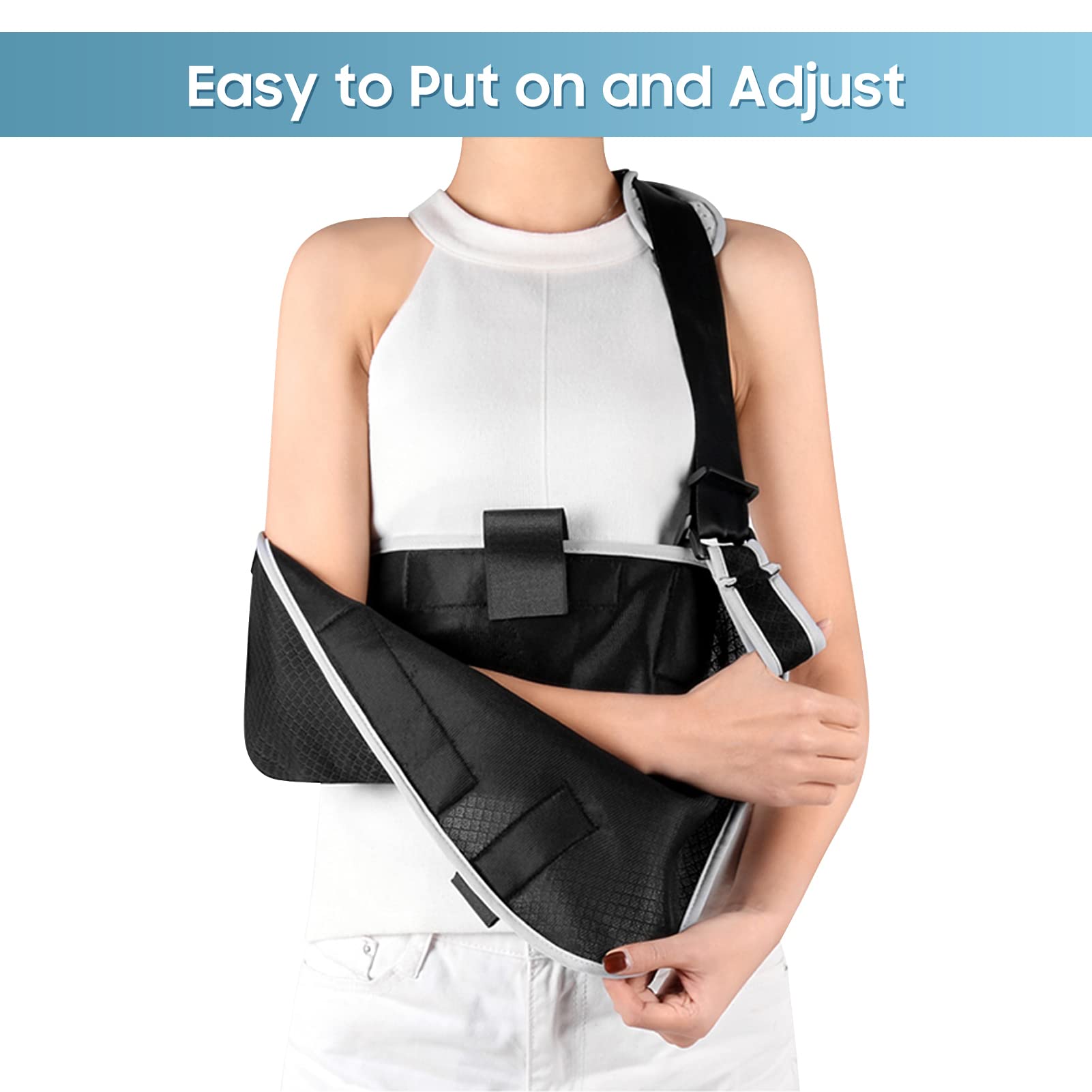 Arm Sling Shoulder Immobilizer with Back Belt, Breathable Lightweight Shoulder Sling Airflow Mesh Fabric Rotator Cuff Sling, Broken Arm Bandage for Shoulder Arm Injury Recovery