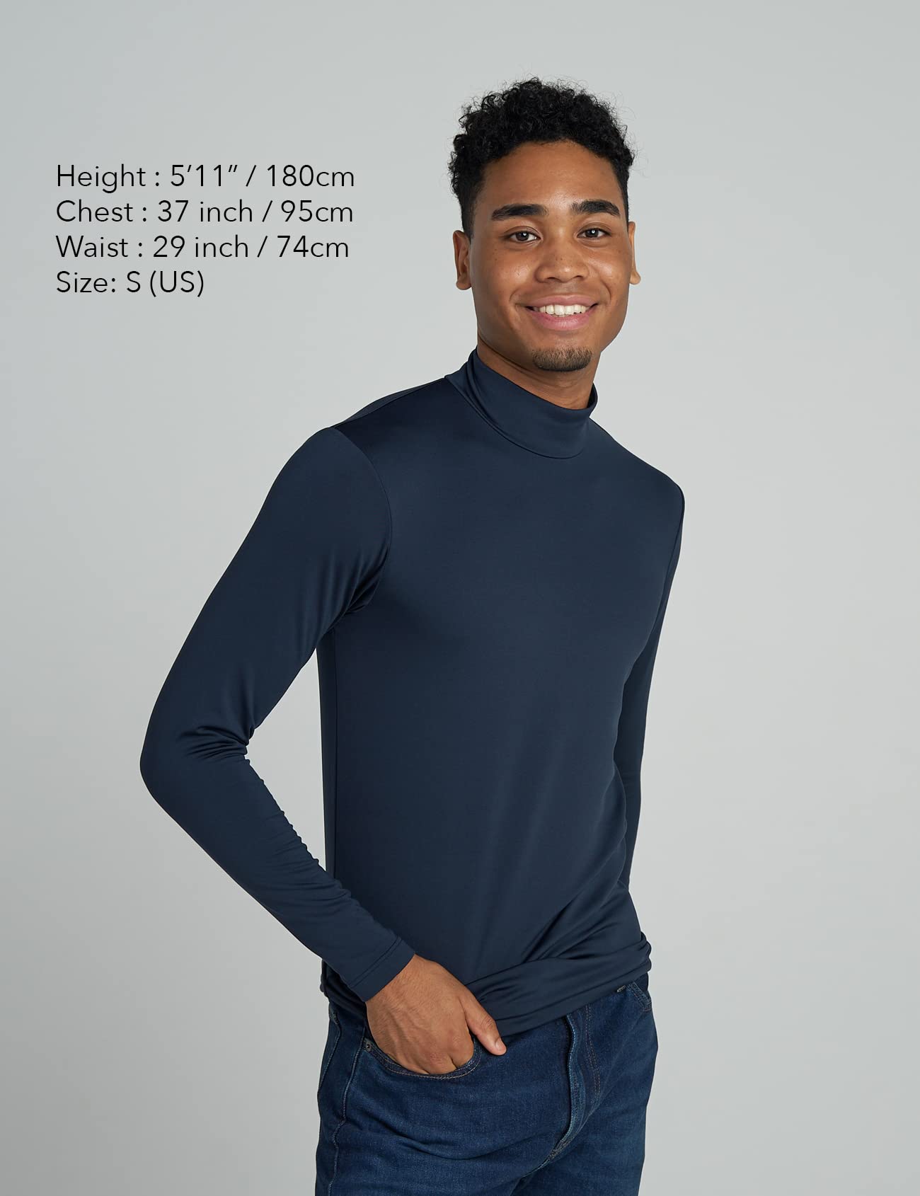 LAPASA Mens Thermal Underwear Top Fleece Lined Mock Neck Long Sleeve Shirt Base Layer Undershirt Midweight Thermoflux 200 Warm Cold Weather M123 Large Navy Blue