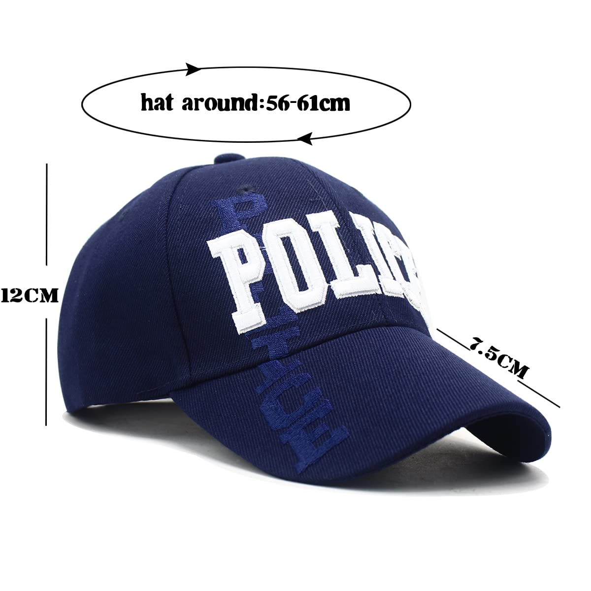 DailyCarry Black Blue Police Adjustable Baseball Cap Law Enforcement Officer Cops Gear 3D Embroidered Men Women Hat (Black)