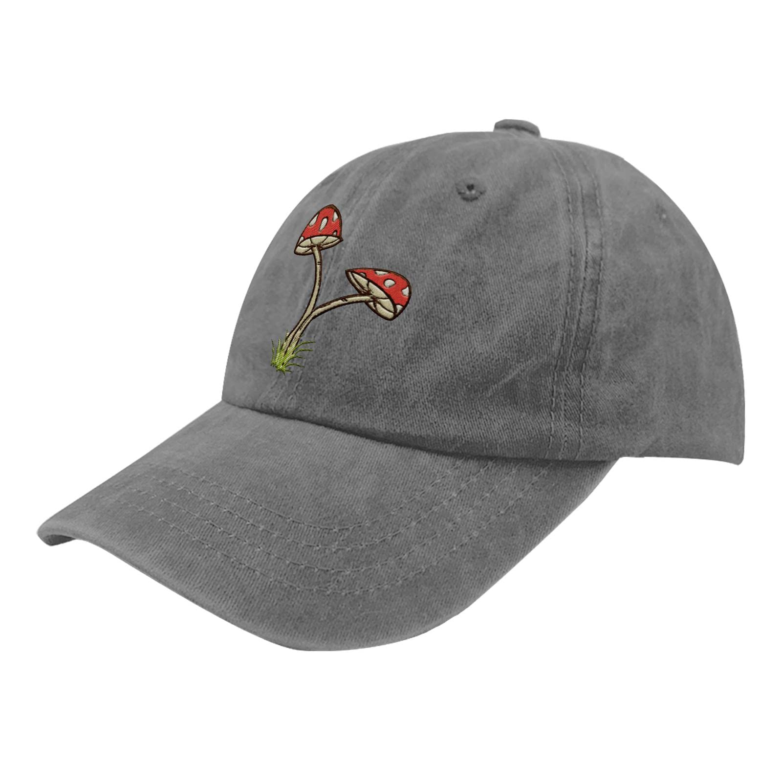 Hclnaoh Red Mushroom Baseball caps Cute Speckled Mushroom Baseball Cap Men Cotton Fishing Hats, Pigment Gray, One Size