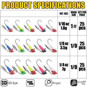 Shad-Darts-Fishing-Lures-Shad-Jig-Head 1/16oz 1/8oz 1/4oz 1" W/Bucktail 25 Pack (1/8 oz (3.5g) JIG HEAD W/SPINNER -25 Pack)