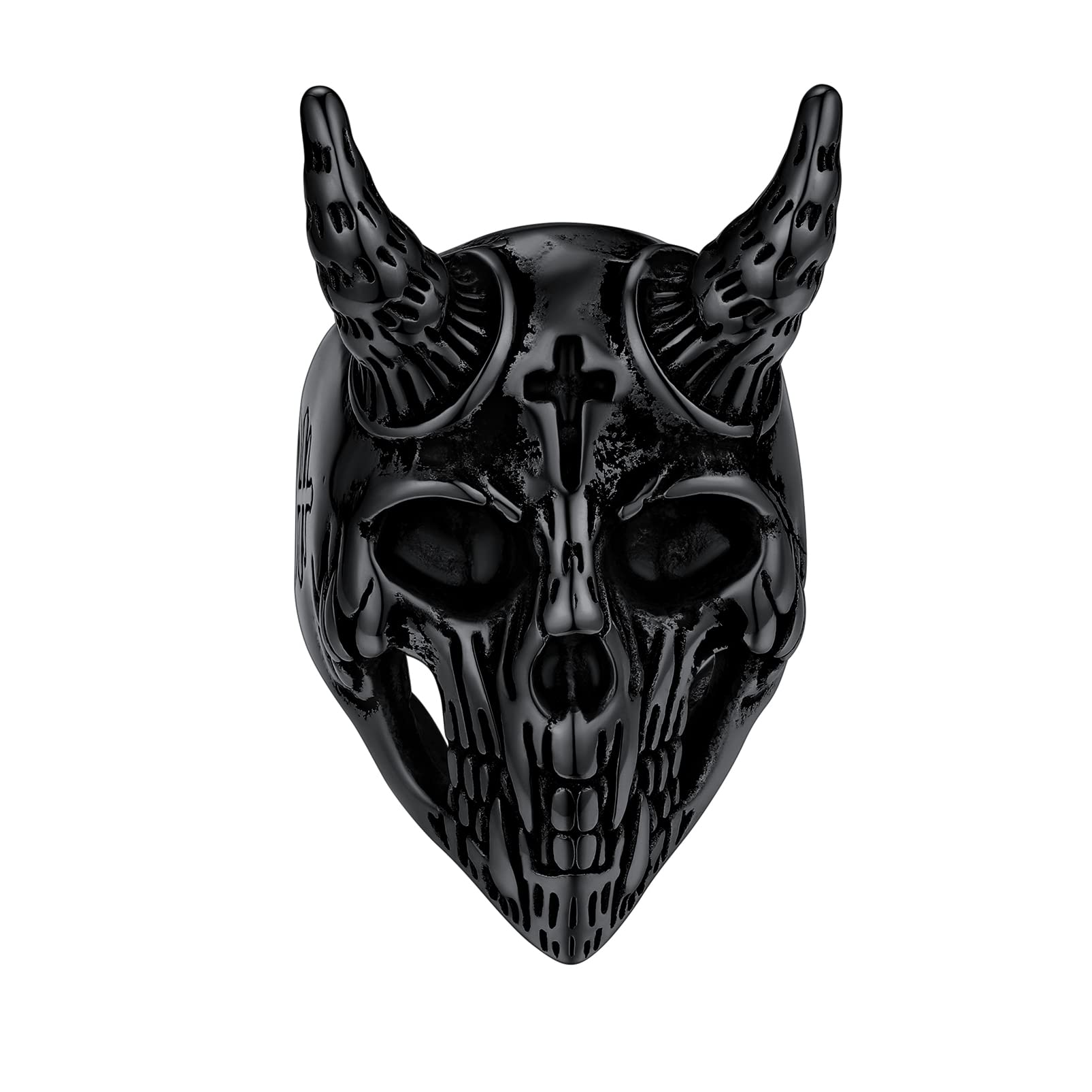 Cool Goth Black Rings For Women Size 7 Stainless Steel Aesthetic Lucifer Satanic Goat Head Ring